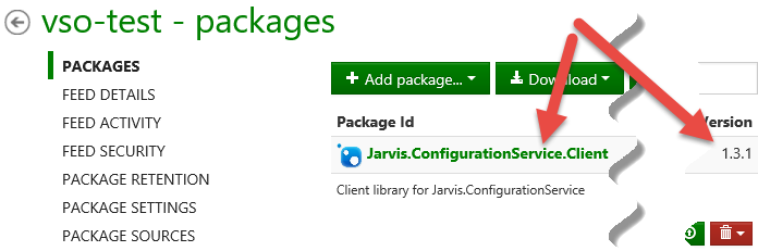 Feed detail in MyGet account correctly list packages published by my vNext build