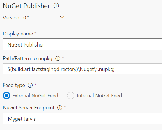 This picture shows the configuration of nuget publisher wher I simly selected the path that contains nuget packages and the endpoint destination