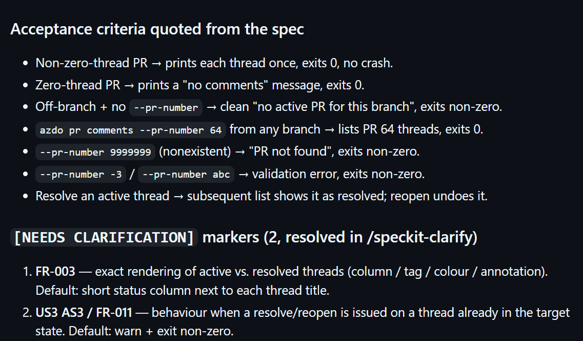 Bot posting to GH contains the NEEDS CLARIFICATION marker from speckit
