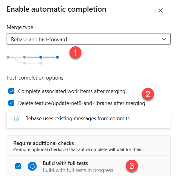 Configuration Options for Automatic Pull Request completion