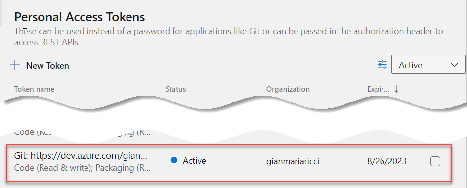 Git Credential Manager generated Personal Access Token