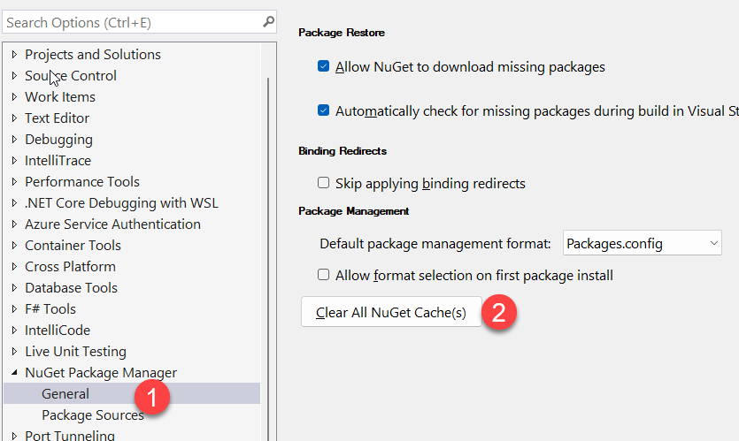 Clear Nuget Cache directly from Visual Studio