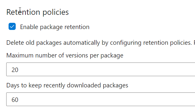 Retention policy for Azure DevOps packages