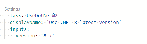 Azure DevOps task to require installation and usage of .NET 8