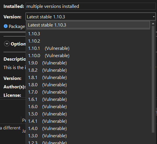 Visual Studio clearly mark vulnerable package in the UI