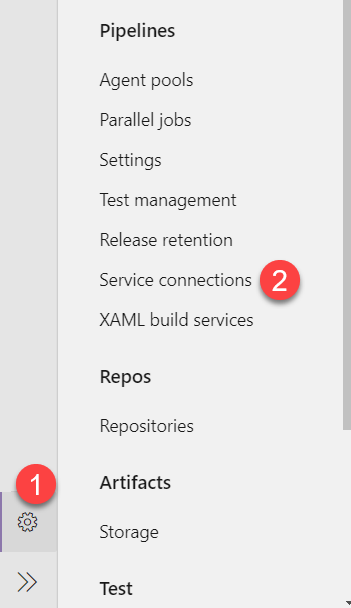 Go to Team Project settings to add a Service Connection