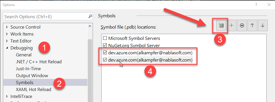 Configure Visual Studio to load symbols from Azure DevOps server
