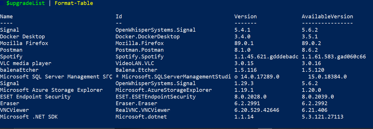 Parse winget upgrade output to have array of PowerShell objects.