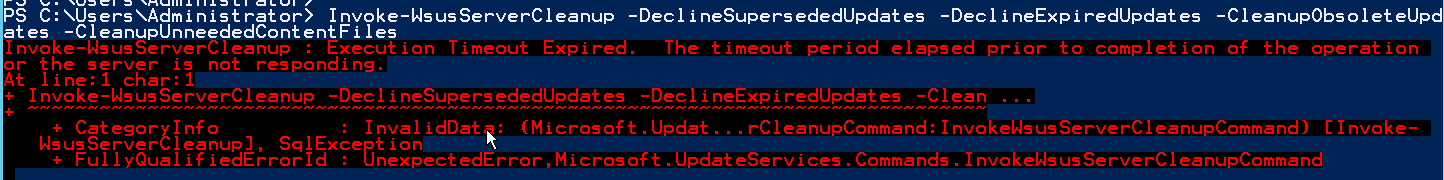 WSUS was unable to perform cleanup