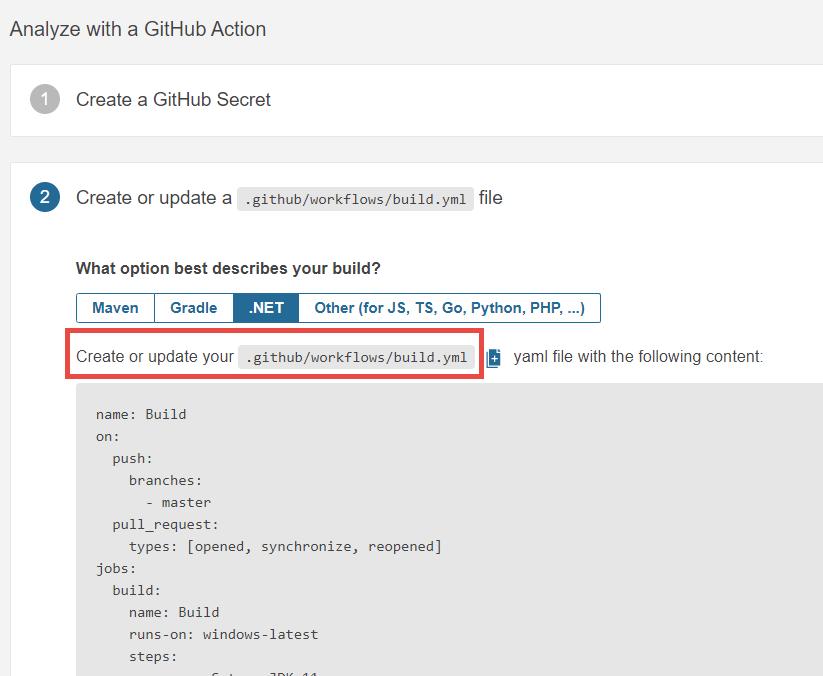 Sample GitHub actions file to analyze the project