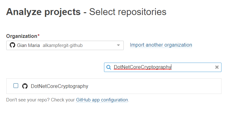 Choose GitHub repository when you create a new Sonar Cloud project