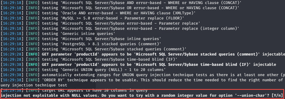 SqlMap behavior with exception trapped.